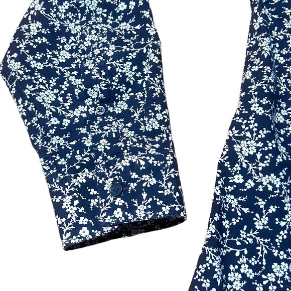 ZARA MEN Tailored Fit Long Sleeve Button Shirt Size L Navy Blue White Floral - Picture 5 of 12